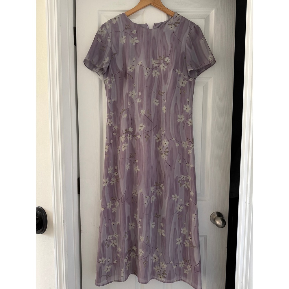 Vintage 90s Mom Sheer Floral Purple Maxi Dress Cottage‎ Retro